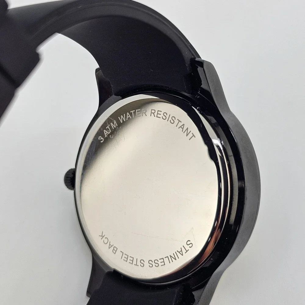 Men's Analog Watch 45MM Black Dial Black Plastic Bands New Battery